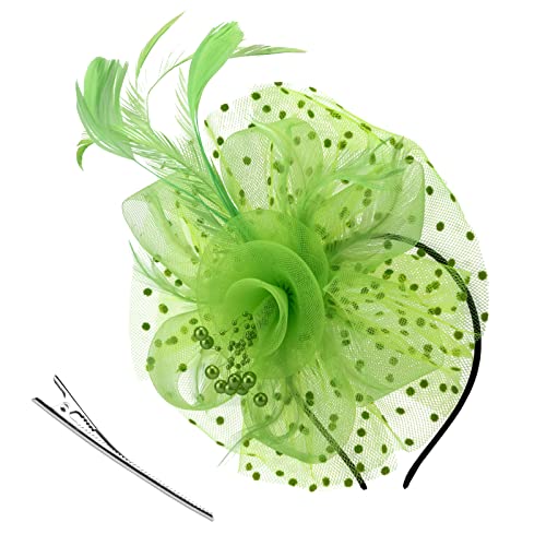 DRESHOW Fascinators Hut Blume Mesh Bänder Federn auf einem Stirnband und Einem Geteilten Clip Cocktail Tea Party Headwear für Mädchen und Damen von DRESHOW