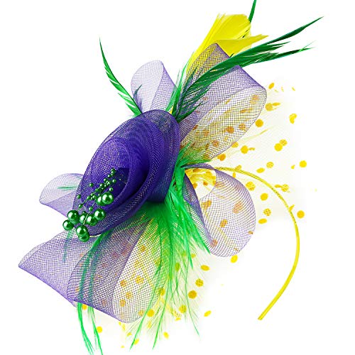DRESHOW Fascinators Hut Blume Mesh Bänder Federn auf einem Stirnband und Einem Geteilten Clip Cocktail Tea Party Headwear für Mädchen und Damen von DRESHOW