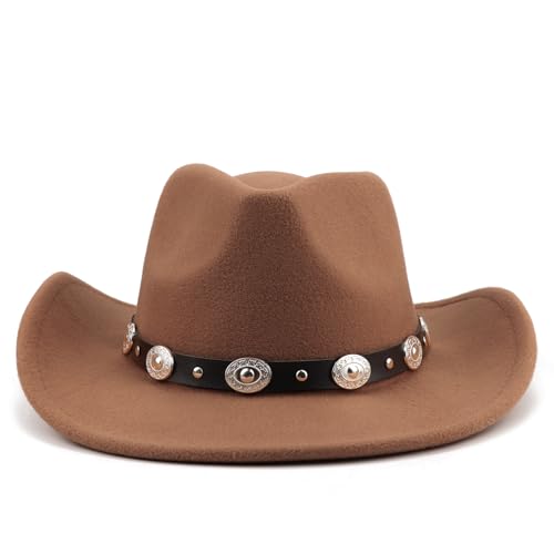 DRESHOW Fedora-Hut mit breiter Krempe für Damen Gürtelschnalle Retro-Panama-Schlapphut von DRESHOW