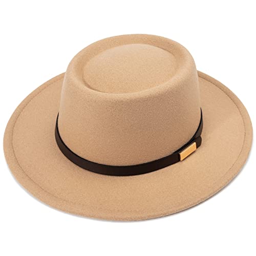 DRESHOW Fedora-Hut mit breiter Krempe für Damen Gürtelschnalle Retro-Panama-Schlapphut von DRESHOW