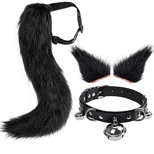 DRESHOW Fuchs Kunstpelz Schwanz Katzenohren Haarspange Halloween Party Kostüm Halsband Cosplay Set für Damen von DRESHOW