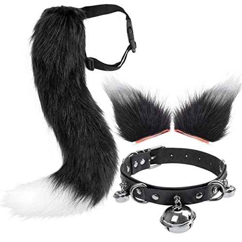 DRESHOW Fuchs Kunstpelz Schwanz Katzenohren Haarspange Halloween Party Kostüm Halsband Cosplay Set für Damen von DRESHOW