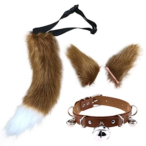 DRESHOW Fuchs Kunstpelz Schwanz Katzenohren Haarspange Halloween Party Kostüm Halsband Cosplay Set für Damen von DRESHOW