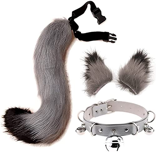 DRESHOW Fuchs Kunstpelz Schwanz Katzenohren Haarspange Halloween Party Kostüm Halsband Cosplay Set für Damen von DRESHOW