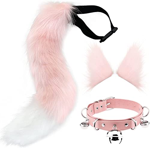 DRESHOW Fuchs Kunstpelz Schwanz Katzenohren Haarspange Halloween Party Kostüm Halsband Cosplay Set für Damen von DRESHOW