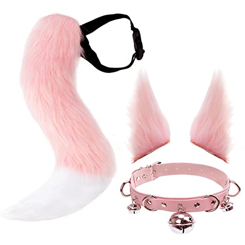 DRESHOW Fuchs Kunstpelz Schwanz Katzenohren Haarspange Halloween Party Kostüm Halsband Cosplay Set für Damen von DRESHOW