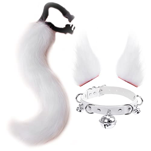 DRESHOW Fuchs Kunstpelz Schwanz Katzenohren Haarspange Halloween Party Kostüm Halsband Cosplay Set für Damen von DRESHOW
