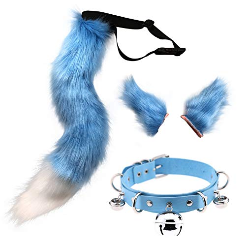 DRESHOW Fuchs Kunstpelz Schwanz Katzenohren Haarspange Halloween Party Kostüm Halsband Cosplay Set für Damen von DRESHOW