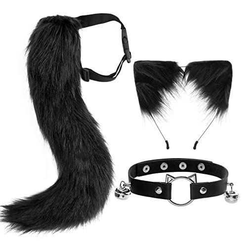 DRESHOW Fuchs Kunstpelz Schwanz Katzenohren Stirnband Halloween Party Kostüm Halsband Cosplay Set für Damen von DRESHOW