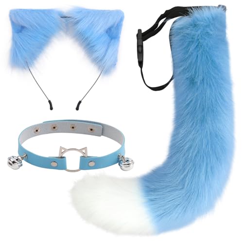 DRESHOW Fuchs Kunstpelz Schwanz Katzenohren Stirnband Halloween Party Kostüm Halsband Cosplay Set für Damen von DRESHOW