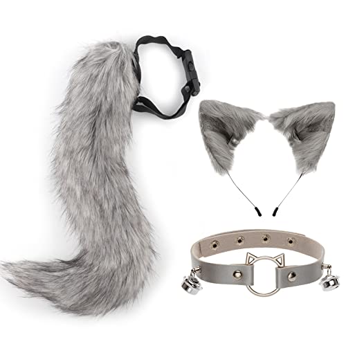 DRESHOW Fuchs Kunstpelz Schwanz Katzenohren Stirnband Halloween Party Kostüm Halsband Cosplay Set für Damen von DRESHOW