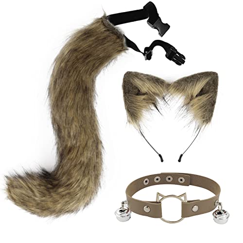 DRESHOW Fuchs Kunstpelz Schwanz Katzenohren Stirnband Halloween Party Kostüm Halsband Cosplay Set für Damen von DRESHOW