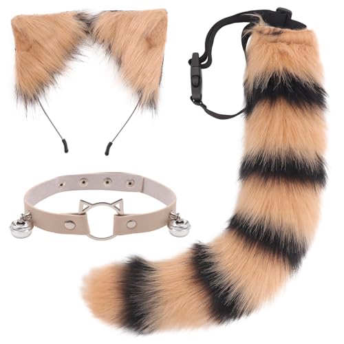 DRESHOW Fuchs Kunstpelz Schwanz Katzenohren Stirnband Halloween Party Kostüm Halsband Cosplay Set für Damen von DRESHOW