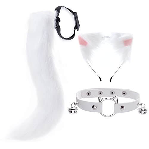DRESHOW Fuchs Kunstpelz Schwanz Katzenohren Stirnband Halloween Party Kostüm Halsband Cosplay Set für Damen von DRESHOW