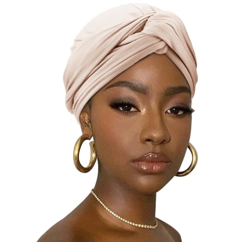 DRESHOW Haar Wrap für Damen Gerippte Weich Turban Stretch Jersey Kopftuch Atmungsaktiv Leichtgewicht Turban Einfarbig von DRESHOW