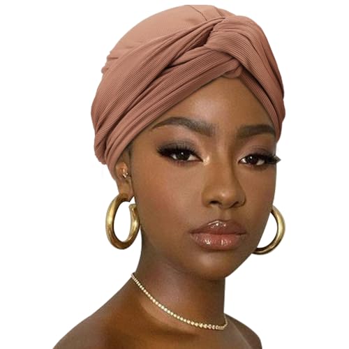 DRESHOW Haar Wrap für Damen Gerippte Weich Turban Stretch Jersey Kopftuch Atmungsaktiv Leichtgewicht Turban Einfarbig von DRESHOW