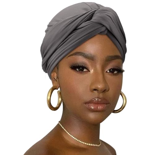 DRESHOW Haar Wrap für Damen Gerippte Weich Turban Stretch Jersey Kopftuch Atmungsaktiv Leichtgewicht Turban Einfarbig von DRESHOW