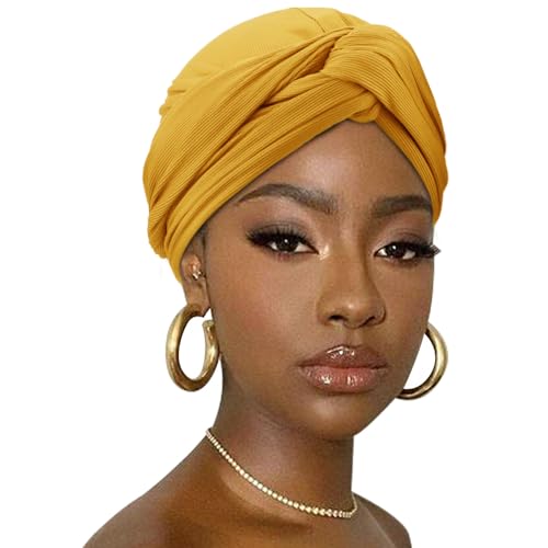 DRESHOW Haar Wrap für Damen Gerippte Weich Turban Stretch Jersey Kopftuch Atmungsaktiv Leichtgewicht Turban Einfarbig von DRESHOW