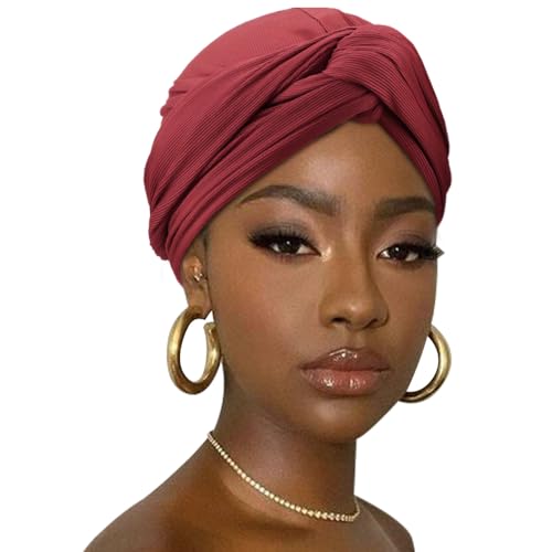 DRESHOW Haar Wrap für Damen Gerippte Weich Turban Stretch Jersey Kopftuch Atmungsaktiv Leichtgewicht Turban Einfarbig von DRESHOW