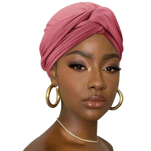 DRESHOW Haar Wrap für Damen Gerippte Weich Turban Stretch Jersey Kopftuch Atmungsaktiv Leichtgewicht Turban Einfarbig von DRESHOW