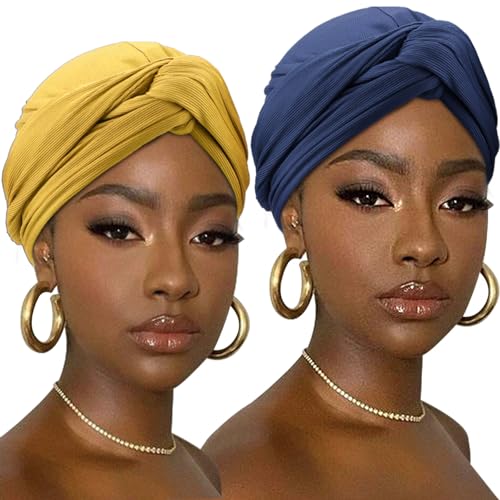 DRESHOW Haar Wrap für Damen Gerippte Weich Turban Stretch Jersey Kopftuch Atmungsaktiv Leichtgewicht Turban Einfarbig von DRESHOW
