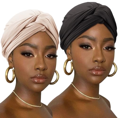 DRESHOW Haar Wrap für Damen Gerippte Weich Turban Stretch Jersey Kopftuch Atmungsaktiv Leichtgewicht Turban Einfarbig von DRESHOW