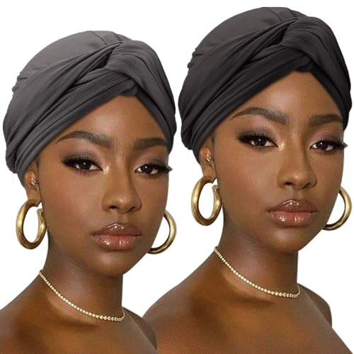 DRESHOW Haar Wrap für Damen Gerippte Weich Turban Stretch Jersey Kopftuch Atmungsaktiv Leichtgewicht Turban Einfarbig von DRESHOW