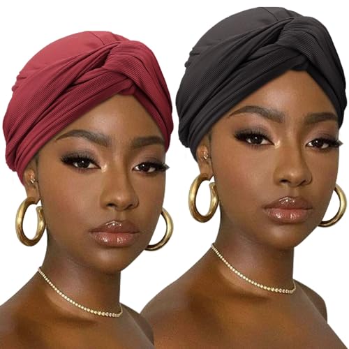 DRESHOW Haar Wrap für Damen Gerippte Weich Turban Stretch Jersey Kopftuch Atmungsaktiv Leichtgewicht Turban Einfarbig von DRESHOW