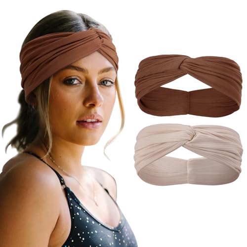 DRESHOW Haarbänder Damen, Geripptes Stirnband Geknotete Stirnband mit Drehung Rutschfeste Haarbänder Yoga Workout Haar Accessoires von DRESHOW