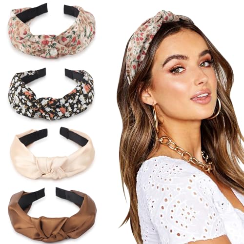 DRESHOW Haarreifen Damen Mädchen 4 Stück Verknotet Stirnband Haarreif Damen Boho Breite Haarbänder Anti-Rutsch Haarreifen von DRESHOW