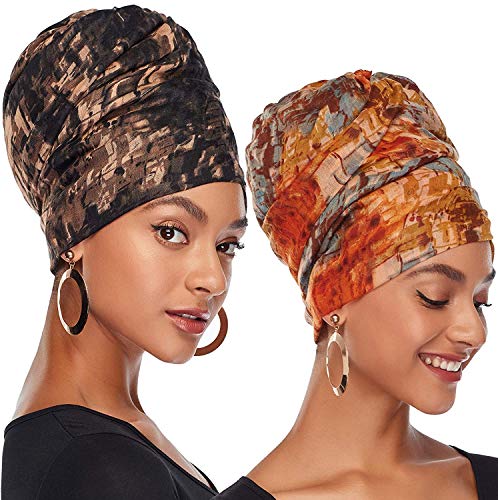 DRESHOW Haarwickel für Schwarze Damen,Jersey Schal Turban Langes Haar Kopfwickel Schal Kopftuch Weiche Stirnband Schals Gap von DRESHOW