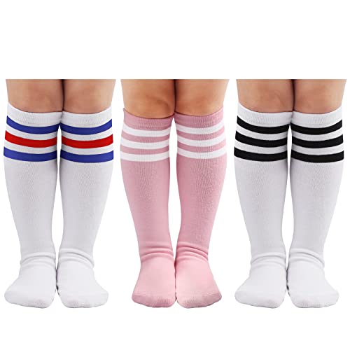 DRESHOW Kinder Kleinkind Fußball Socken Gestreift Knie hohe Baumwolle Socken Uniform Sport Lange Rohr Socken für Jungen Mädchen Kind von DRESHOW