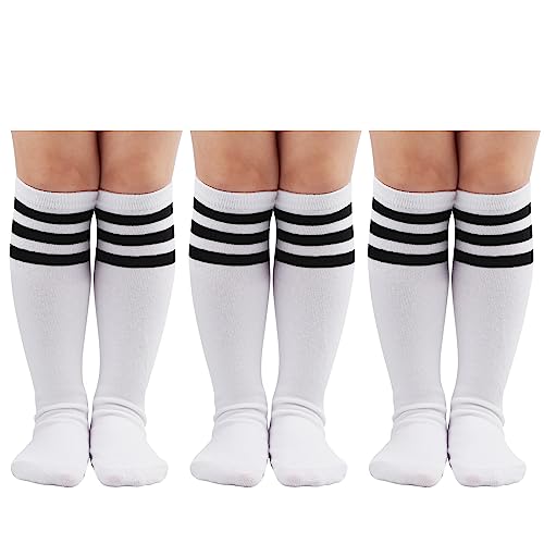 DRESHOW Kinder Kleinkind Fußball Socken Gestreift Knie hohe Baumwolle Socken Uniform Sport Lange Rohr Socken für Jungen Mädchen Kind von DRESHOW