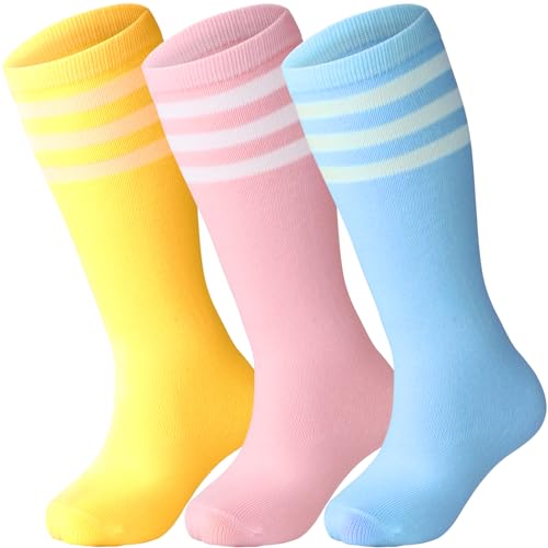 DRESHOW Kinder Kleinkind Fußball Socken Gestreift Knie hohe Baumwolle Socken Uniform Sport Lange Rohr Socken für Jungen Mädchen Kind von DRESHOW