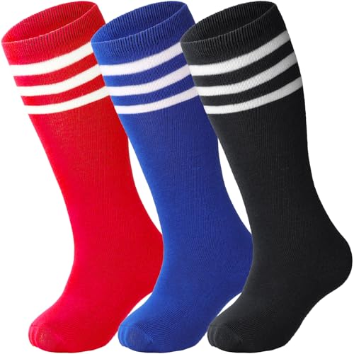DRESHOW Kinder Kleinkind Fußball Socken Gestreift Knie hohe Baumwolle Socken Uniform Sport Lange Rohr Socken für Jungen Mädchen Kind von DRESHOW