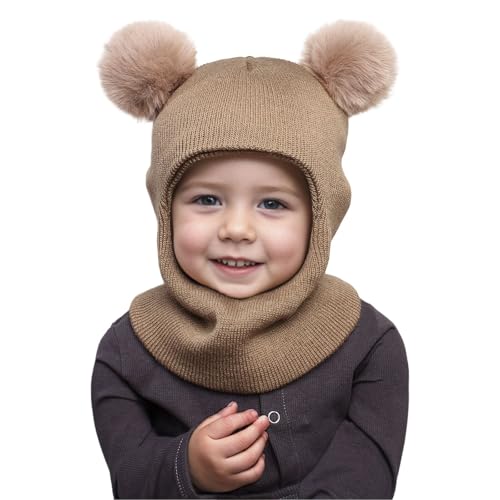DRESHOW Kinder Wintermütze Warme Schal Schlupfmütze Strickmütze Kapuze Weiche Schalmütze mit Doppelt Bommel Pom Pom Beanie Mütze für Kleinkinder Jungen Mädchen 1-6 Jahre DRESHOW Kinder Wintermütze Warme Schal Schlupfmütze Strickmütze Kapuze Weiche Schalmütze mit Doppelt Bommel Pom Pom Beanie Mütze für Kleinkinder Jungen Mädchen 1-6 Jahre von DRESHOW