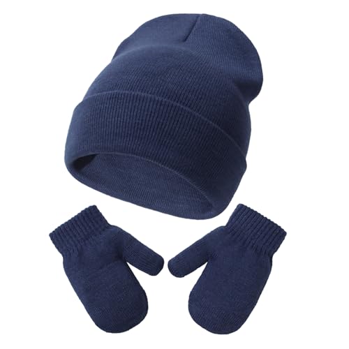 DRESHOW Kleinkind Beanie Kinder Wintermützen und Fäustlinge Set für Kinder Warme Weich Baby Strickenmütze und Handschuhe für 2 Jahre - 5 Jahre Mädchen Jungen von DRESHOW