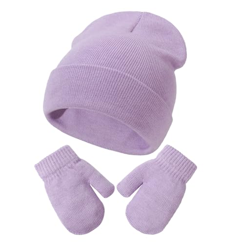 DRESHOW Kleinkind Beanie Kinder Wintermützen und Fäustlinge Set für Kinder Warme Weich Baby Strickenmütze und Handschuhe für 2 Jahre - 5 Jahre Mädchen Jungen von DRESHOW