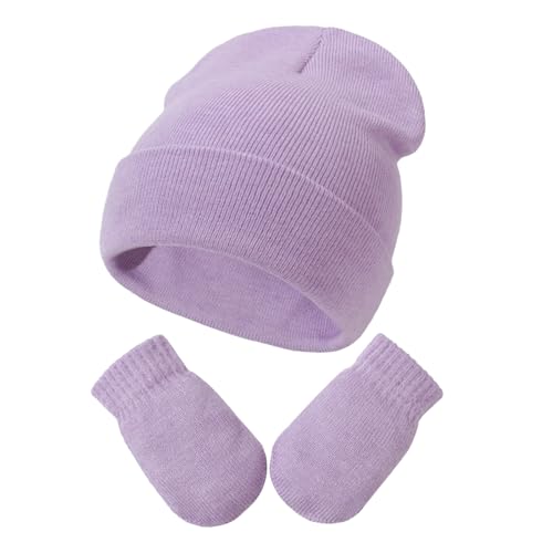 DRESHOW Kleinkind Beanie Kinder Wintermützen und Fäustlinge Set für Kinder Warme Weich Baby Strickenmütze und Handschuhe für 3 Monate - 24 Monate Mädchen Jungen von DRESHOW