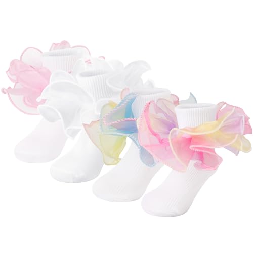 DRESHOW Kleinkind Mädchen Rüschensocken Doppelspitze Rüschenkleid Socken Turn Manschette Knöchel Socken für Kinder von DRESHOW