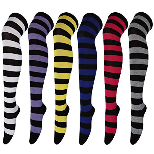 DRESHOW 6 Paar Kniestrümpfe Overknee Strümpfe Lange Gestreifte Socken Beinwärmer Schenkel Socken für Damen und Mädchen von DRESHOW