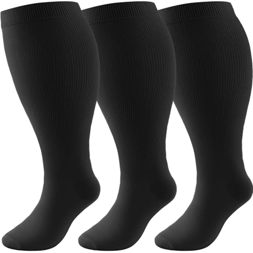 DRESHOW Kompressionsstrümpfe Plus Size für Damen Herren Breite Wadenweite Extra 20-30 mmHg Kniestrümpfe zur Unterstützung der Durchblutung von DRESHOW
