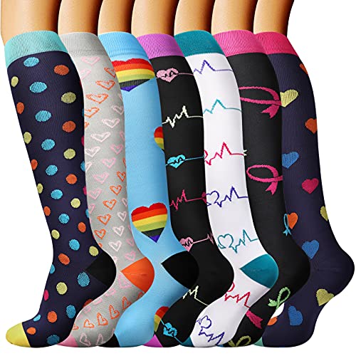 DRESHOW Kompression Socken für Herren und Damen - 7 Paar - am besten für Laufen, Medizin, Sportart, Flugreisen, Schwangerschaft - 20-25mmHg von DRESHOW
