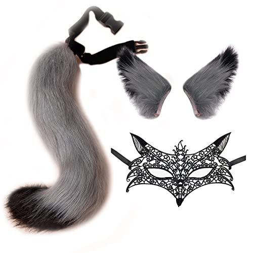 DRESHOW Kunstpelz Wolf Fuchs Schwanz Ohren Haarreif und Spitze Maske Set für Damen Cosplay Kostüm Halloween Weihnachten Fancy Party Verkleidung Tierkostüm Bühnenkostüm DRESHOW Kunstpelz Wolf Fuchs Schwanz Ohren Haarreif und Spitze Maske Set für Damen Cosplay Kostüm Halloween Weihnachten Fancy Party Verkleidung Tierkostüm Bühnenkostüm von DRESHOW