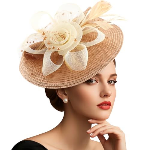 DRESHOW Mesh Damen Blume mit Perle Feder Fascinators Hut auf Einem Stirnband und Einem Gegabelten Clip Cocktail Tea Party Kopfbedeckung für Mädchen & Frauen Noble Kentucky Hut DRESHOW Mesh Damen Blume mit Perle Feder Fascinators Hut auf Einem Stirnband und Einem Gegabelten Clip Cocktail Tea Party Kopfbedeckung für Mädchen & Frauen Noble Kentucky Hut von DRESHOW