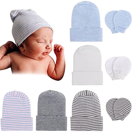 DRESHOW Neugeborene Baby Mütze Fäustlinge Krankenhaus Hut Beanie Säuglingshüte mit Schleife Baby Handschuhe von DRESHOW