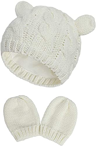 DRESHOW Neugeborene Baby Mütze und Handschuhe Set Kleinkind Babymütze Winter Strickmütze Unisex Baby Wintermütze von DRESHOW