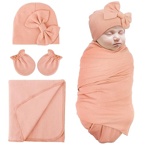 DRESHOW Neugeborene Empfangsdecken Baumwolle Warm Schlafsack mit Fäustlingen & Bogen Hüte Krankenhaus Baby Swaddling von DRESHOW