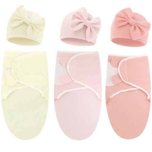 DRESHOW Neugeborene Swaddle Decke Hut Set Baby Swaddles Säugling Einstellbar Schlafsack für 0-3 Monate Mädchen Jungen von DRESHOW