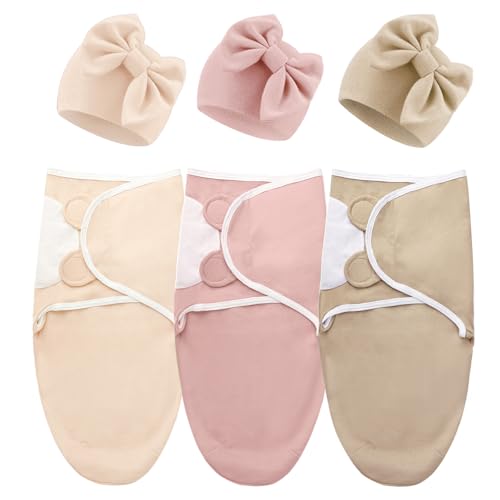 DRESHOW Neugeborene Swaddle Decke Hut Set Baby Swaddles Säugling Einstellbar Schlafsack für 0-3 Monate Mädchen Jungen von DRESHOW